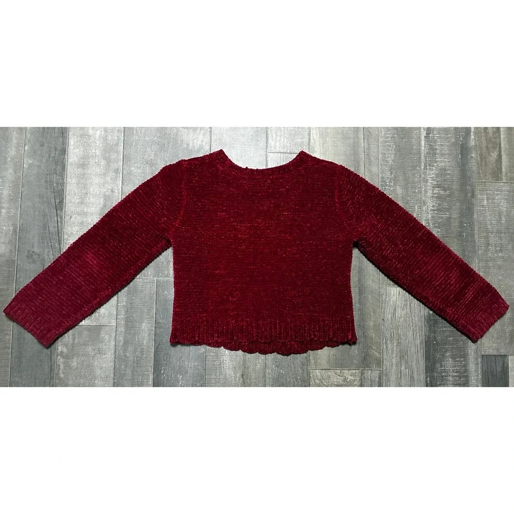 Tommy Bahama Girls Chenille Cable Knit Sweater Scalloped Size S 5/6 Red